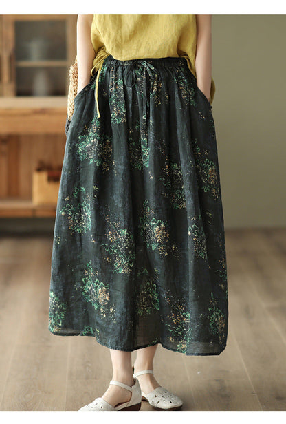 Heavy Industry Printed Literary Fine Ramie Skirt