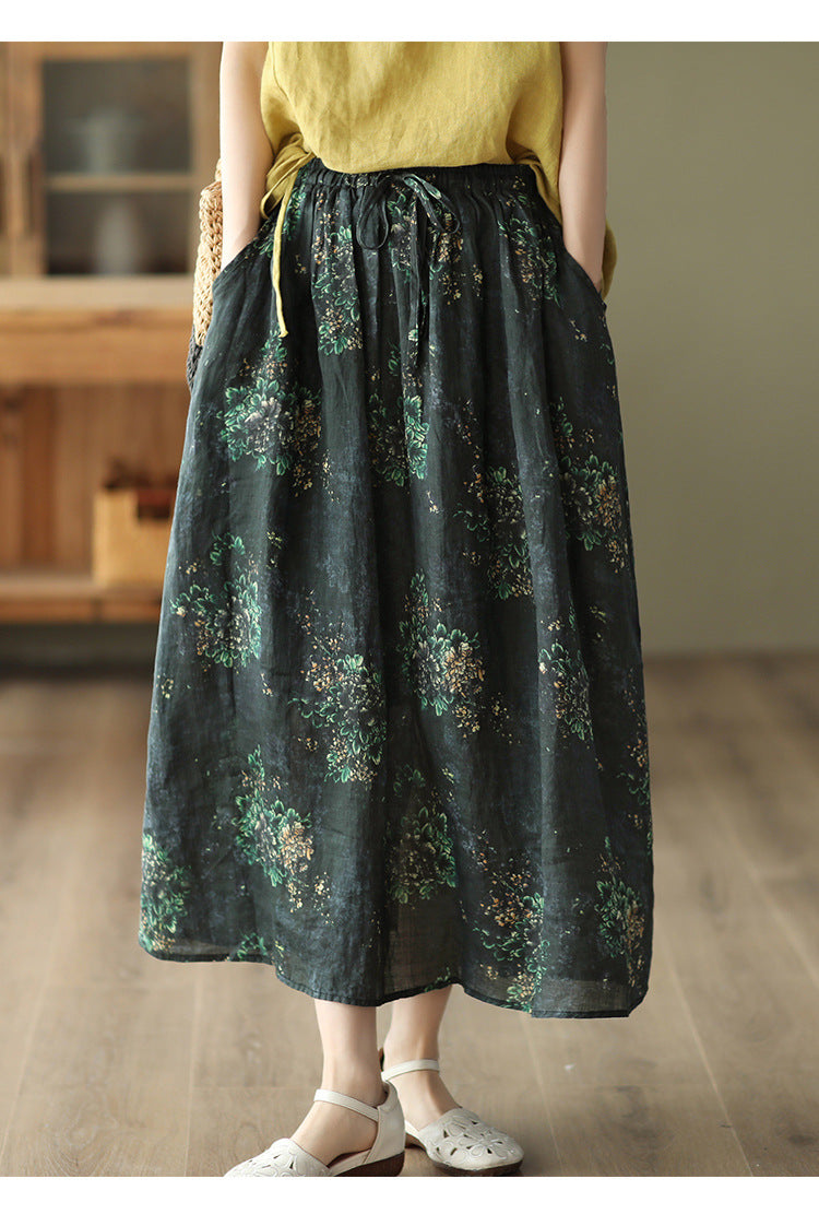 Heavy Industry Printed Literary Fine Ramie Skirt