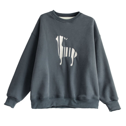 Winter Cotton Furred Embroidery Loose Sweater