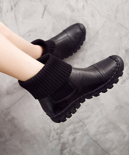 Grey Faux Leather Boots Knit Splicing Boots
