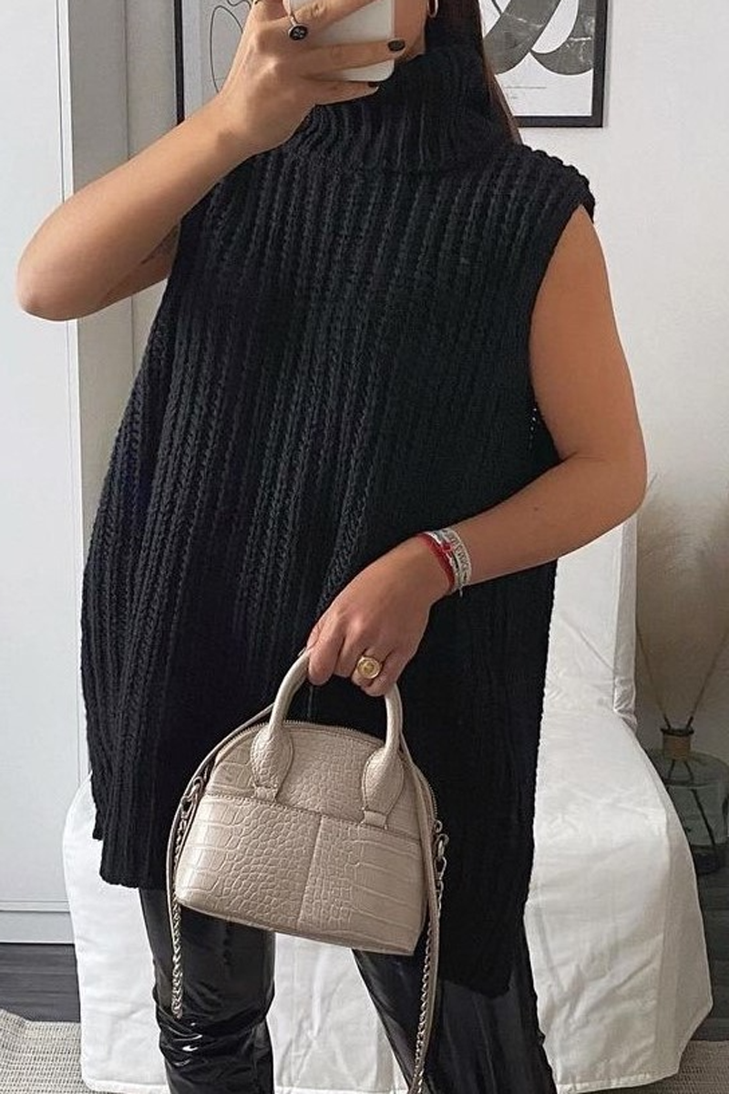 Turndown Collar Sleeveless Sweater