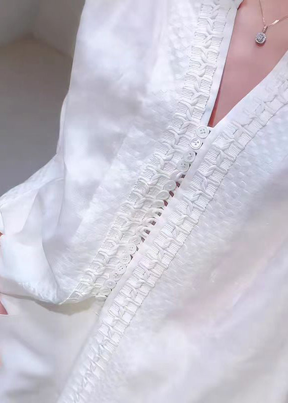 White Peter Pan Collar Jacquard Cotton Shirts Top Fall