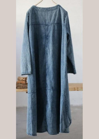Denim Blue U Neck Dress Large Hem Mid Dress