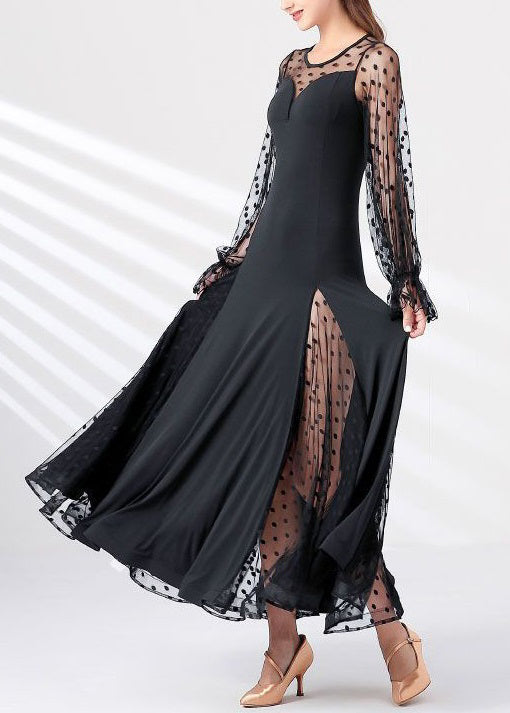 Black Dot Tulle Patchwork Maxi Dresses Spring