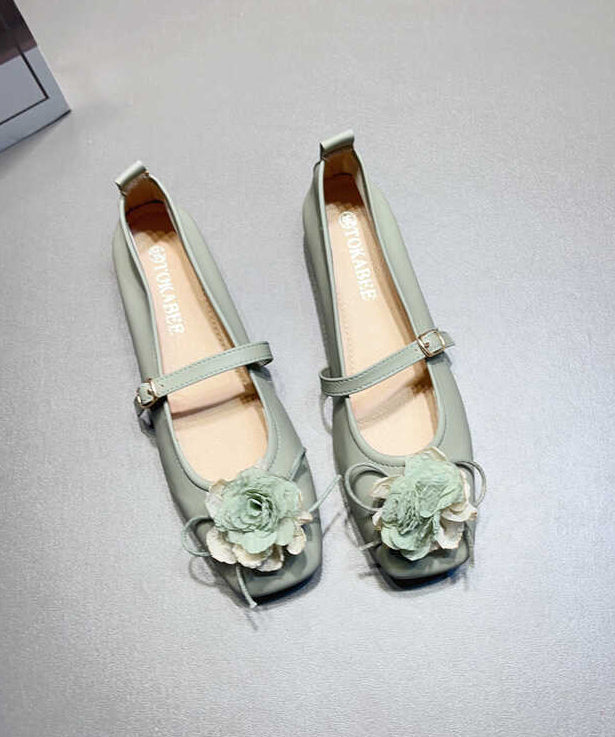 Apricot Faux Leather Flat Shoes Splicing Buckle Strap