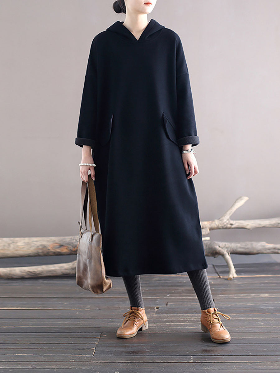 Winter Casaul Loose Thick Hooded Dress