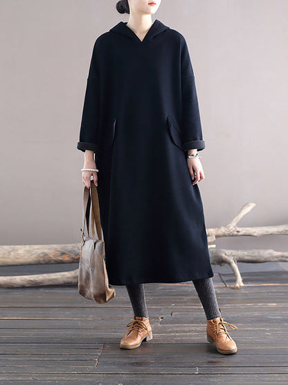Winter Casaul Loose Thick Hooded Dress