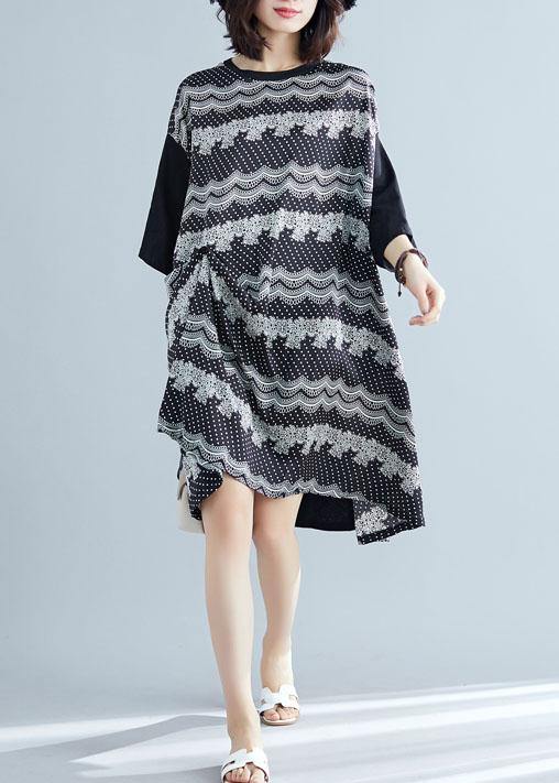 100% Patchwork Cotton Clothes for Sleeve Black Prints Cotton Dresses Summer