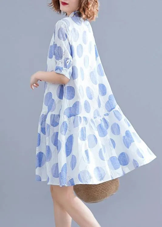 Lapel Clothes Sleeve White Dotted Dress