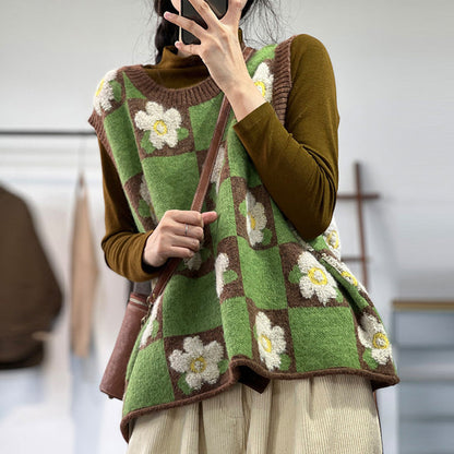 Contrast Jacquard Knit Pullover Knit Vest