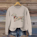 Vintage Classic Dachshund In Floral Art Inspired Embroidered Cozy Knit Sweater artswardrobe