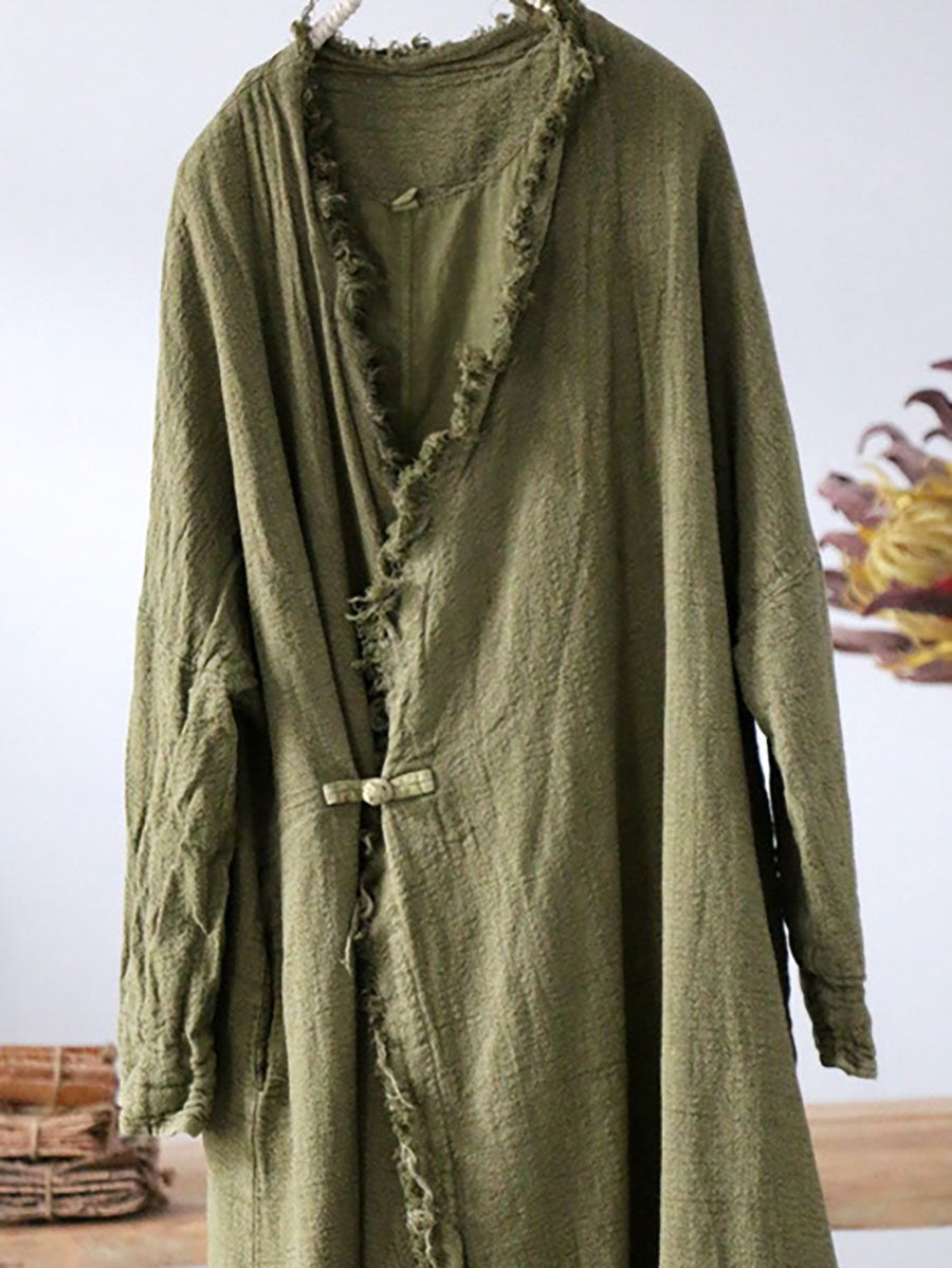 Artsy Worn Burrs Button Irregular Long Coat
