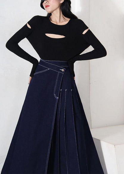 Denim Blue-print2 Zippered Asymmetrical Design Summer Skirt