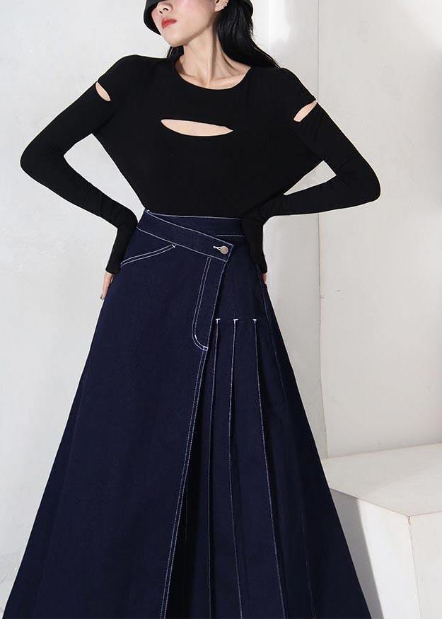 Denim Blue-print3 Zippered Asymmetrical Design Summer Skirt