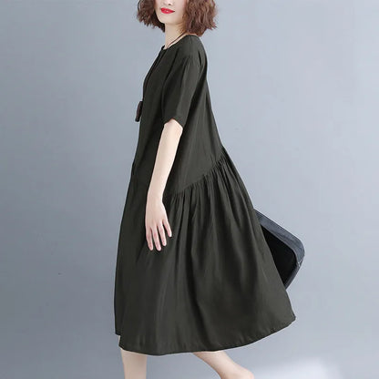 Boutique Black Long Cotton Dresses O Neck Clothing Dress Boutique Baggy Dresses