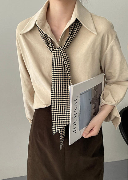 Orange Peter Pan Collar Thick Corduroy Shirts Spring