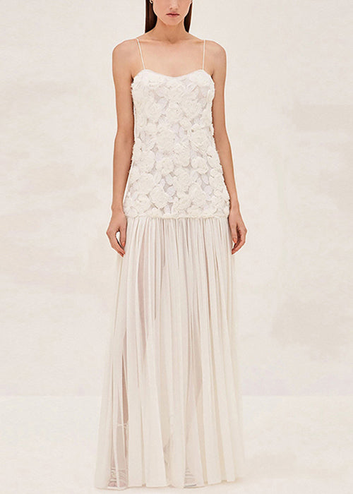 White Zippered Wrinkled Chiffon Spaghetti Strap Dress Sleeveless