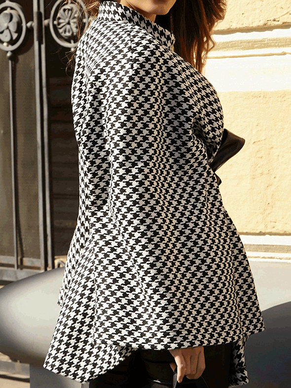 Coats Loose Houndstooth Lace-up Cape Wool Coat