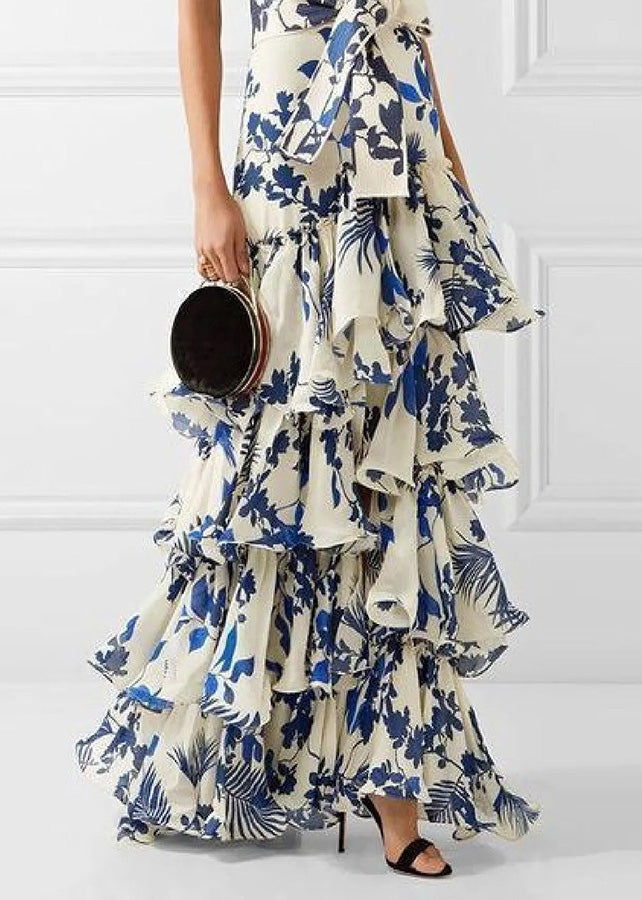 Formal Vacation Wedding Style Ruffled Print Dress Sleeveless