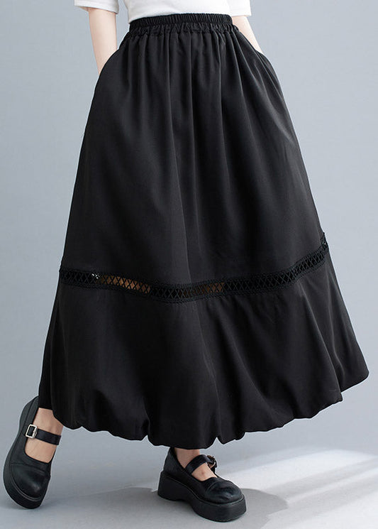 Black Lace Patchwork Elastic Waist Maxi Skirt Summer