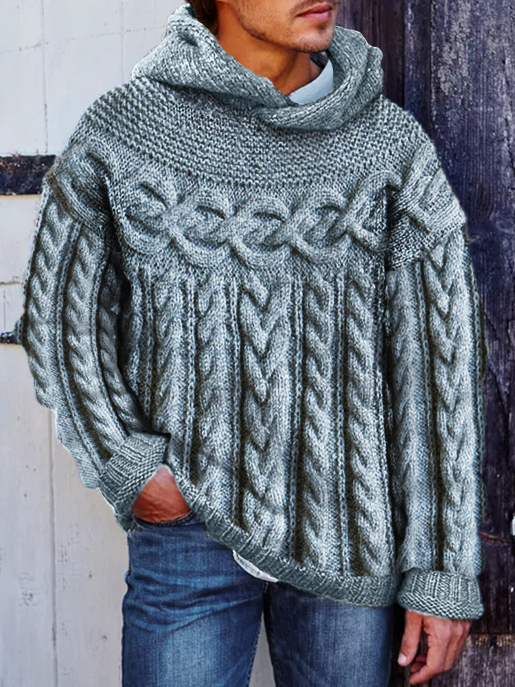 Men's Retro Celtic Jacquard Cozy Hooded Sweater artswardrobe