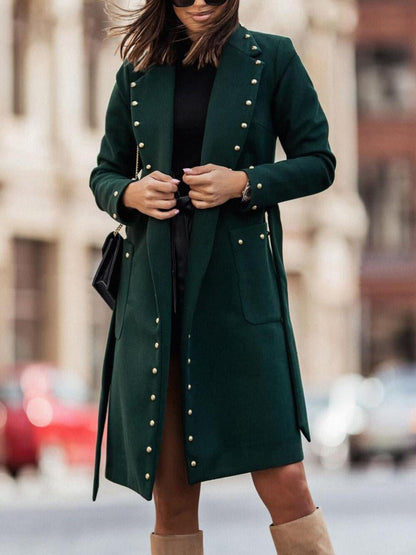 Coats Simple Double Breasted Rivet Lapel Wool Coat