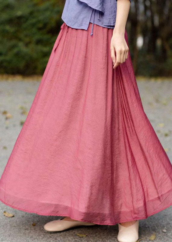 Red Wrinkled Elastic Waist Patchwork Cotton Skirts Summer