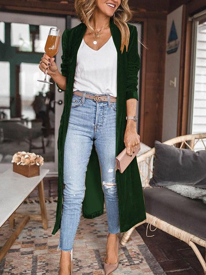 Coats Loose Gold Velvet Long Sleeve Long Cardigan Coats