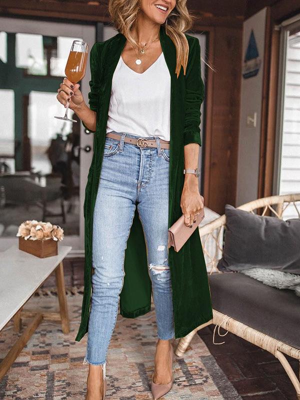 Coats Loose Gold Velvet Long Sleeve Long Cardigan Coats