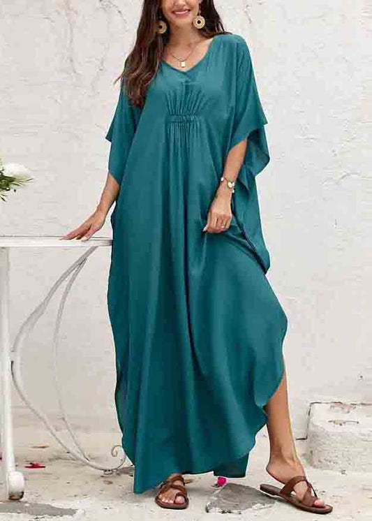 Tea Green Oversized Cotton Dress Batwing Sleeve