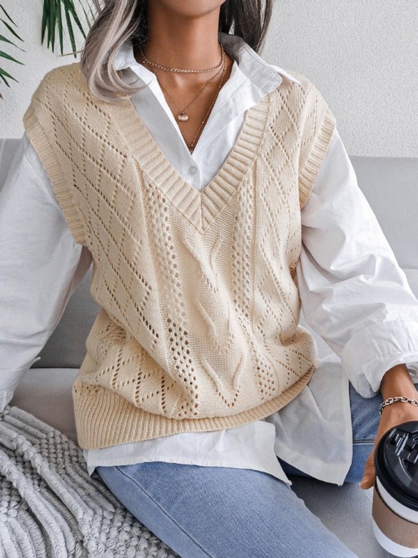 Eliana® | Women'S Hollow-Out Fried Dough V-Neck Knitted Sweater