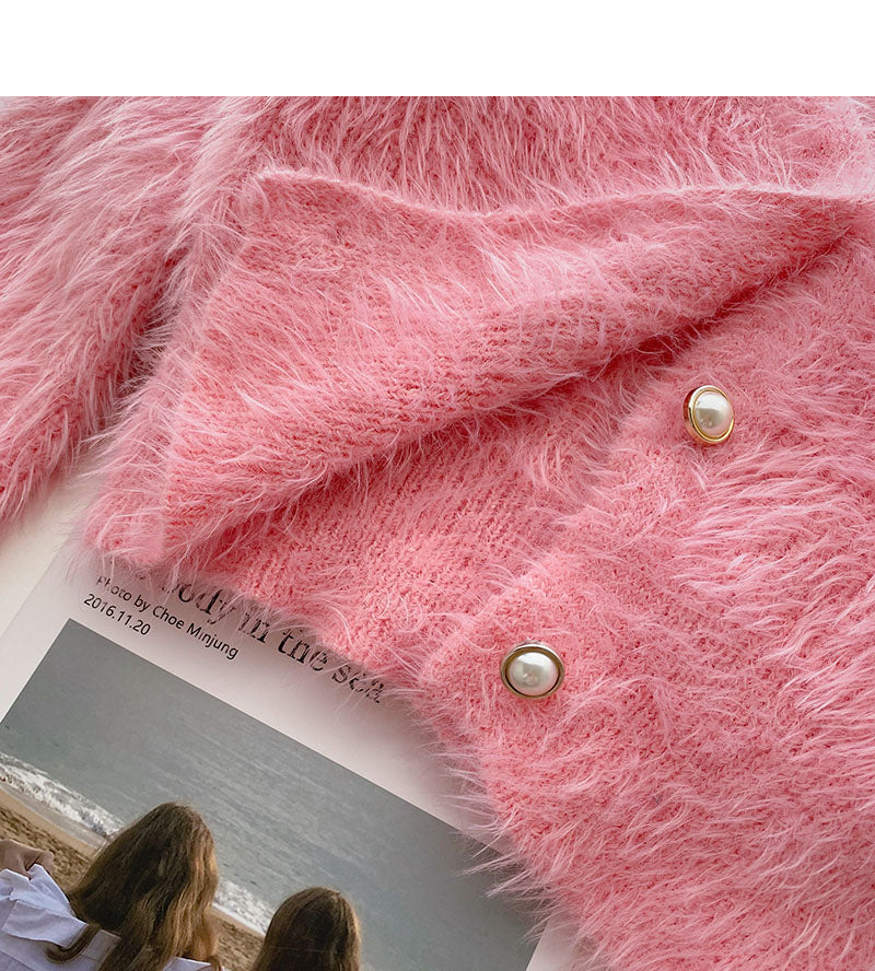Mohair Sweater Small Flower Nail Bead Top Cardigan