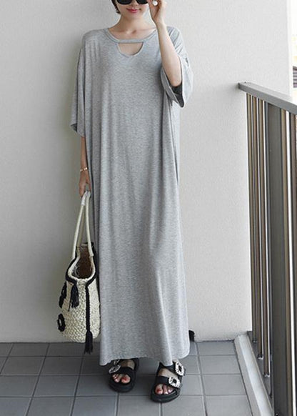 Diy O Neck Baggy Cotton Quilting Clothes Outfits Gray Long Dresses