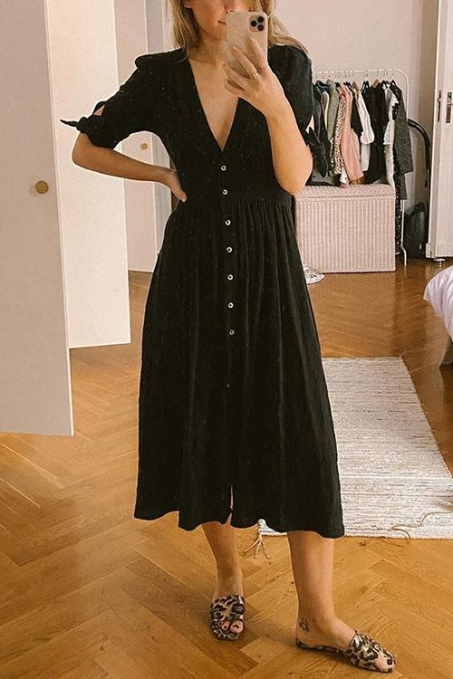 Vacation Button Knot Sleeve Dress