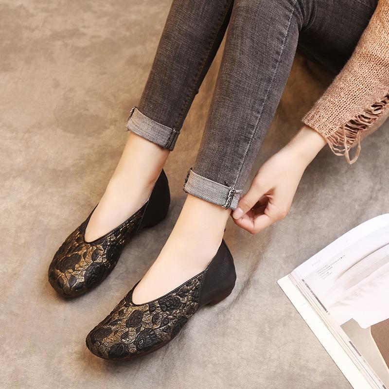 National Style Slip-on Round Toe Cowhide Shoes