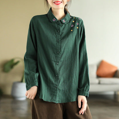 Art Double Layer Cotton Long Sleeve Embroidery Shirt