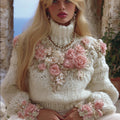 Women's Vintage Floral Casual High-neck Thick Sweater artswardrobe