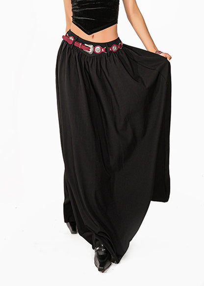 Original Design Black Elastic Waist a Line Skirt