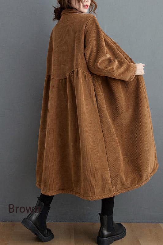 French Blackish Green Corduroy Coats Inspiration Thick Cinched Coats ( Limited Stock)