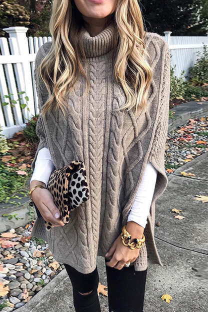 Turtleneck Color Slit Sweater