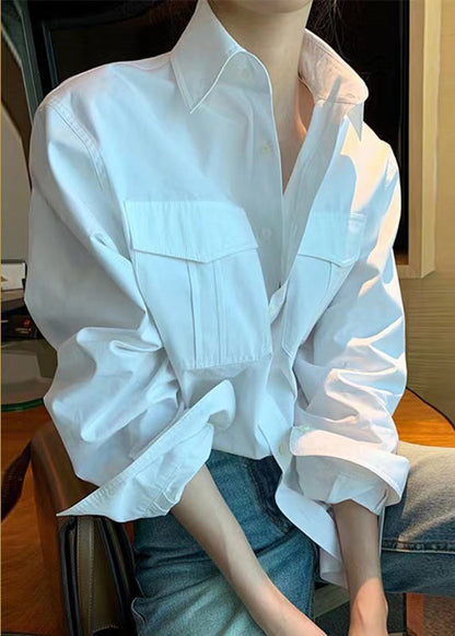 Classy White Peter Pan Collar Button Cotton Shirts Fall