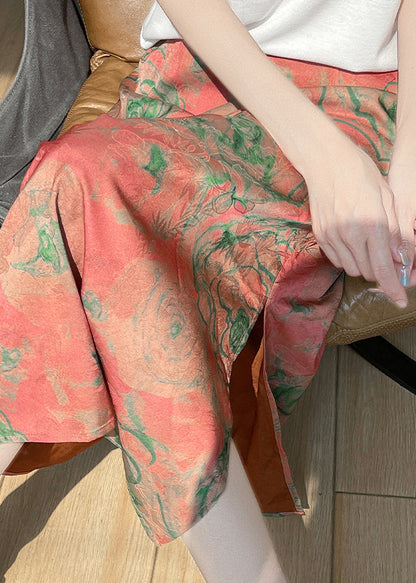 Green Side Open Draping Silk a Line Skirt Summer