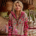 Comstylish Women's Bohemian Floral Embroidery Art Cozy Hooded Sweater
