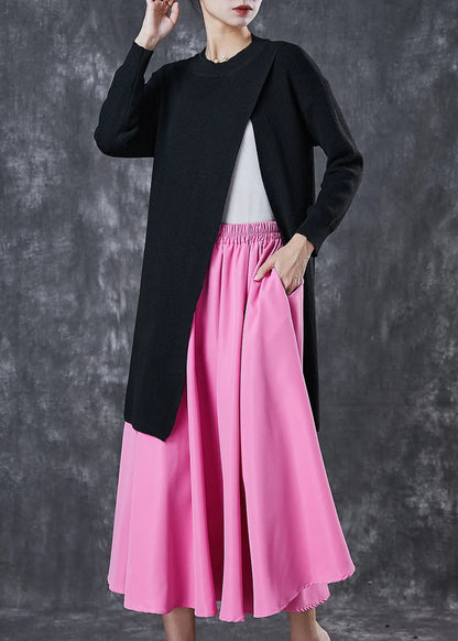 Style Black Asymmetrical Side Open Sweater and Skirt Two Pieces Set Spring