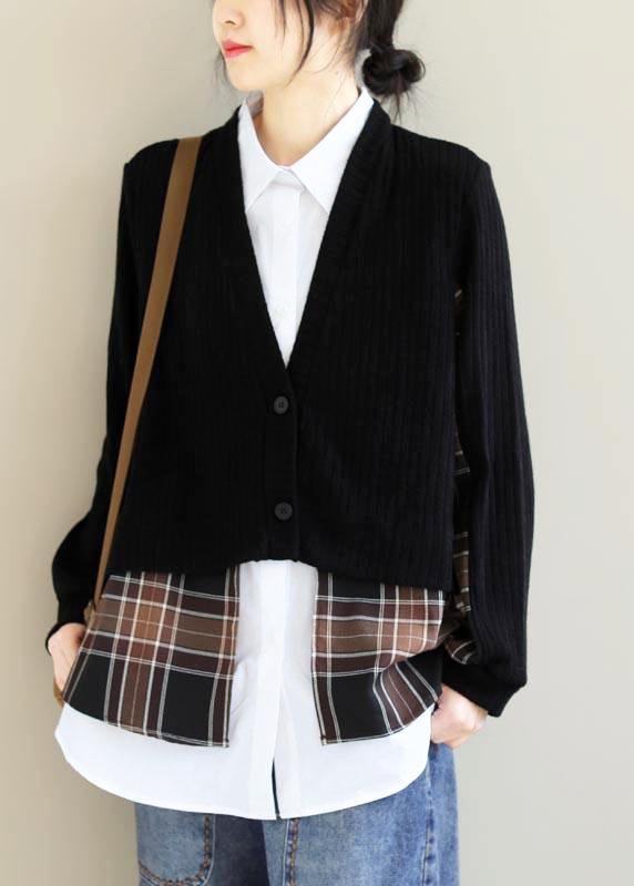 Lapel False Two Pieces Clothes Work Outfits Black Patchwork Top