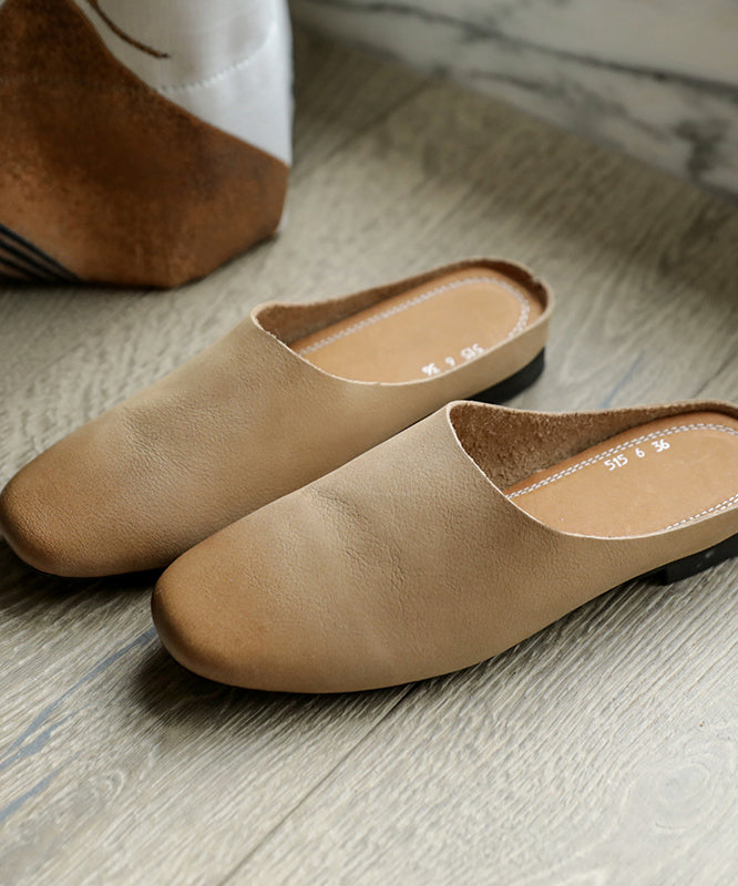 Boutique Beige Cowhide Leather Upper Slide Sandals for