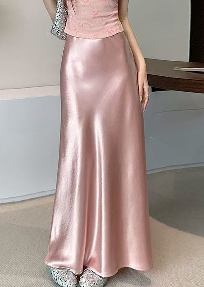 Pink Original Design Silk Skirts High Waist