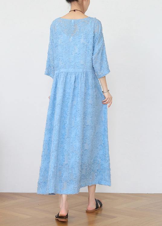 Blue Chiffon Cinched Holiday Dress in Spring Summer