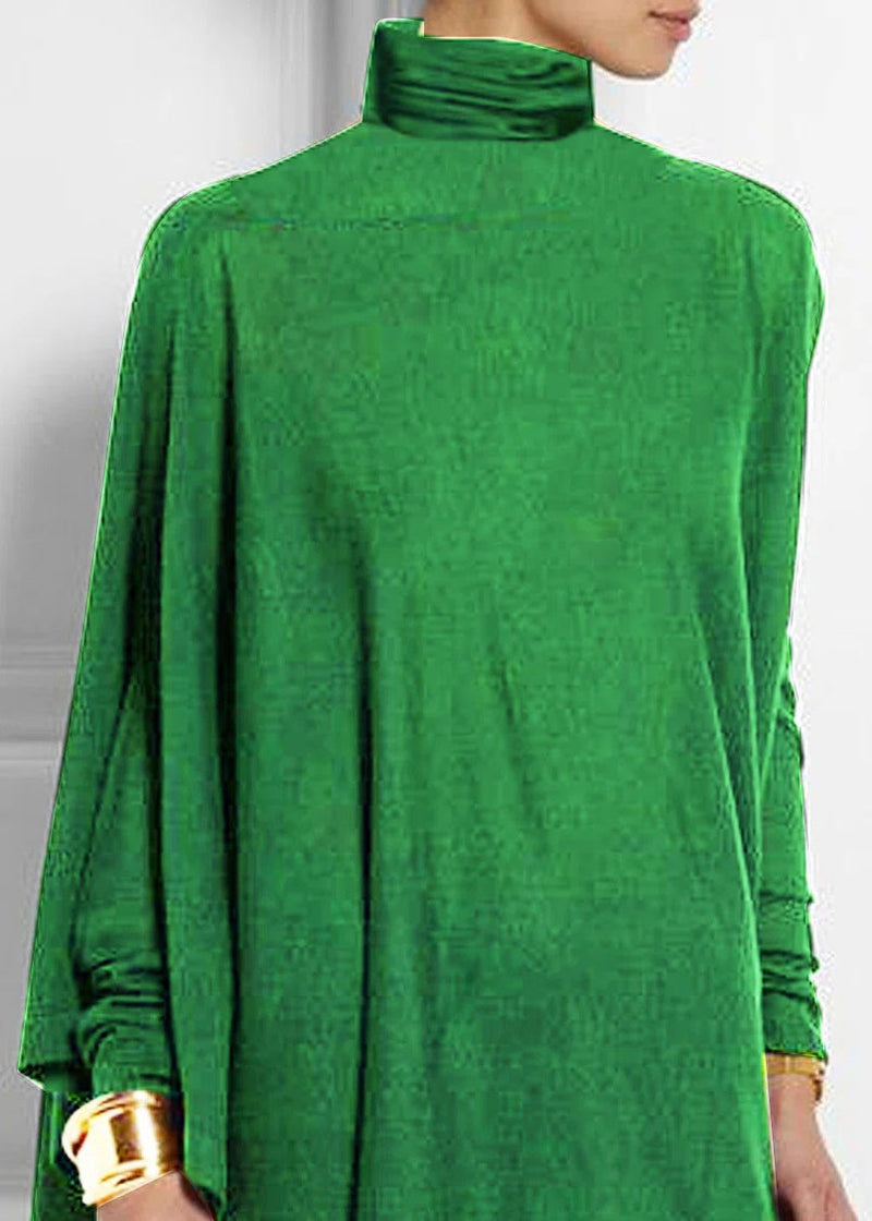 Loose Green Turtleneck Asymmetrical Top Spring