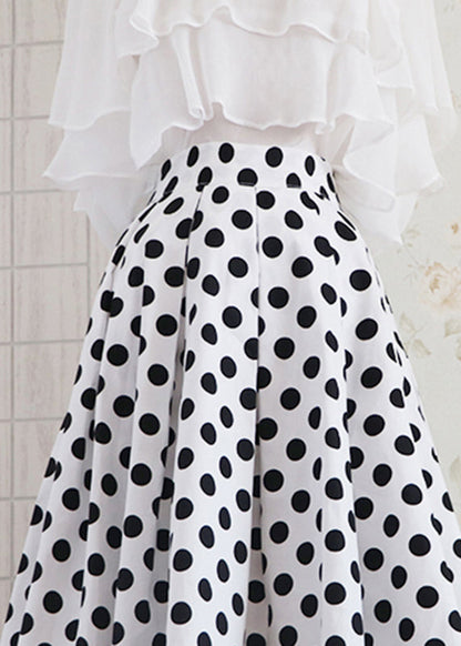 Organic White Dot Print High Waist a Line Skirt